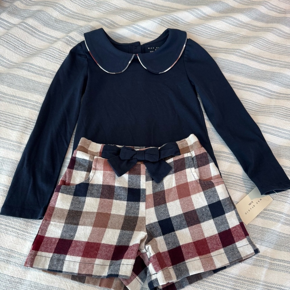 NWT Max Studio Kids -Matching Long sleeve Shirt with Shorts for Toddler Girl, 4T